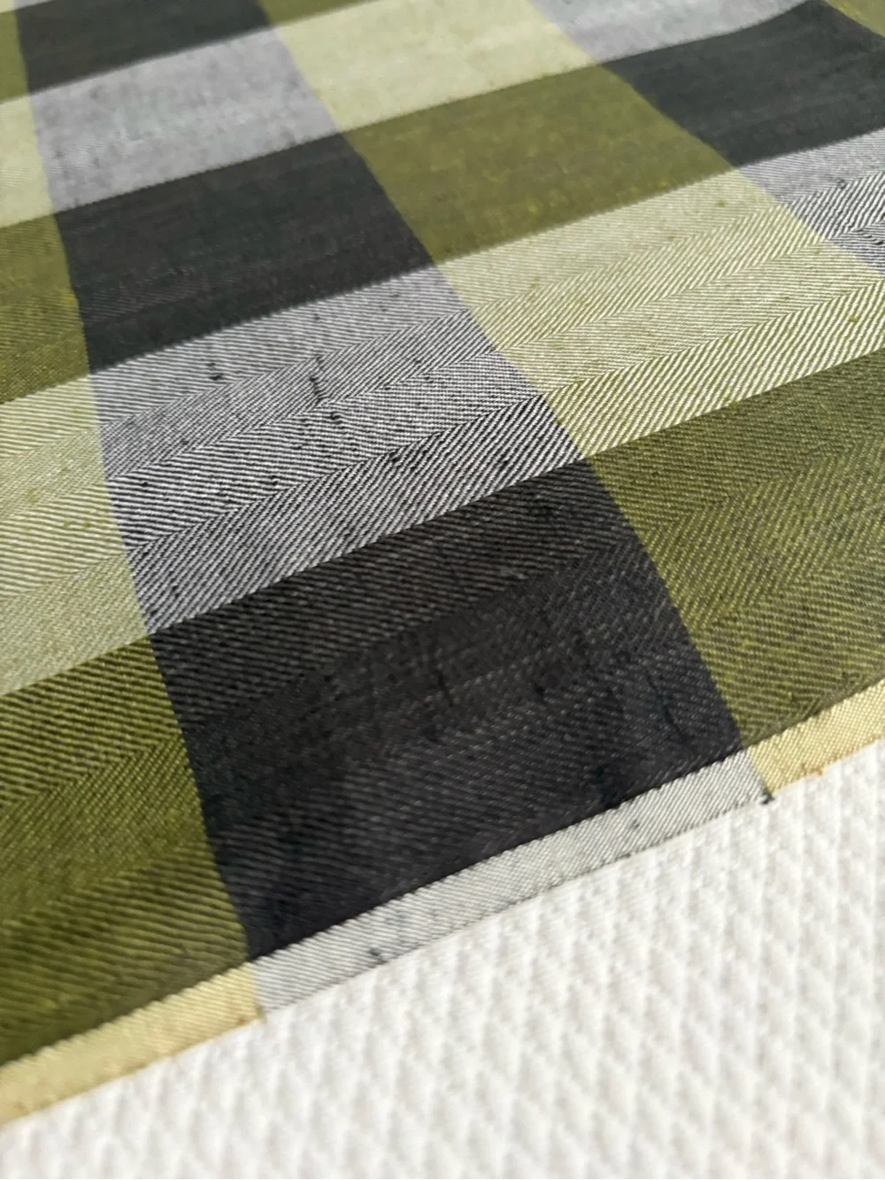 Vintage fabric 4 yards woven cotton plaid fleck green black gray 44” wide